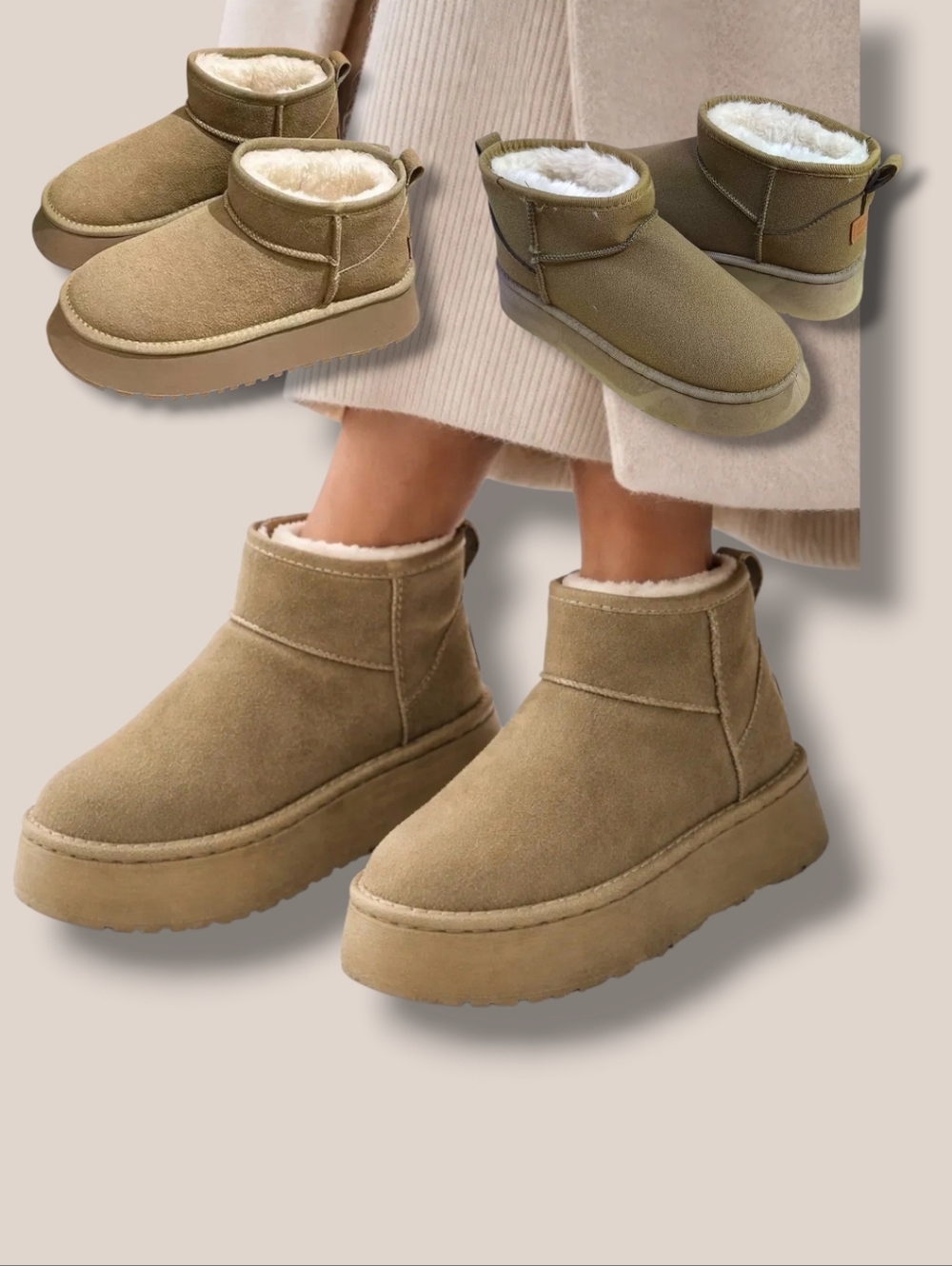 FASHION Women's Taupe Faux Fur Ultra Mini Platform Winter Boots